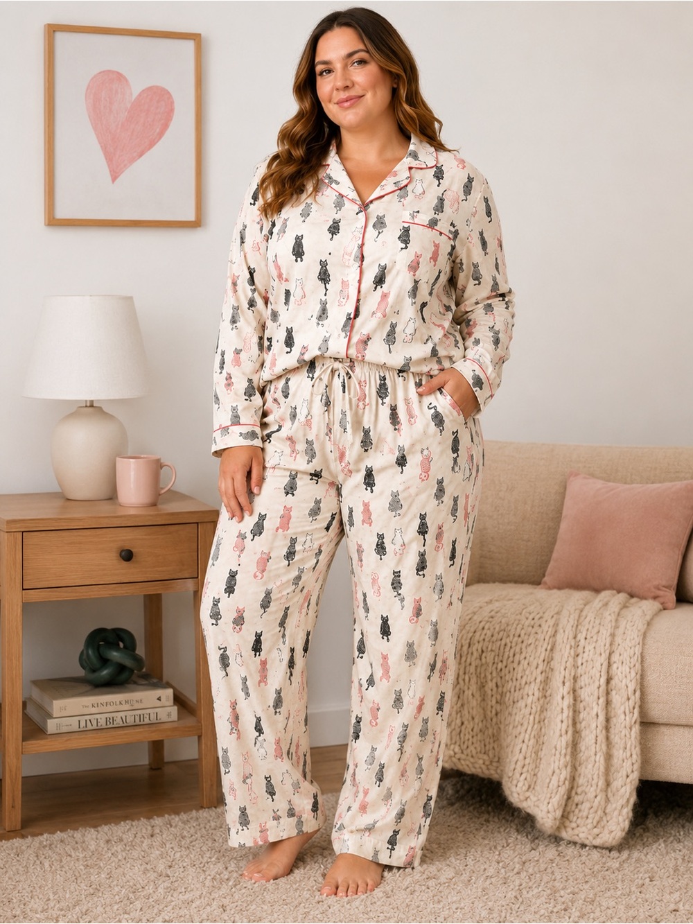 Catalog Favorites Cat Print Cotton Pajama Set 2X Button Up Lounge Sleepwear